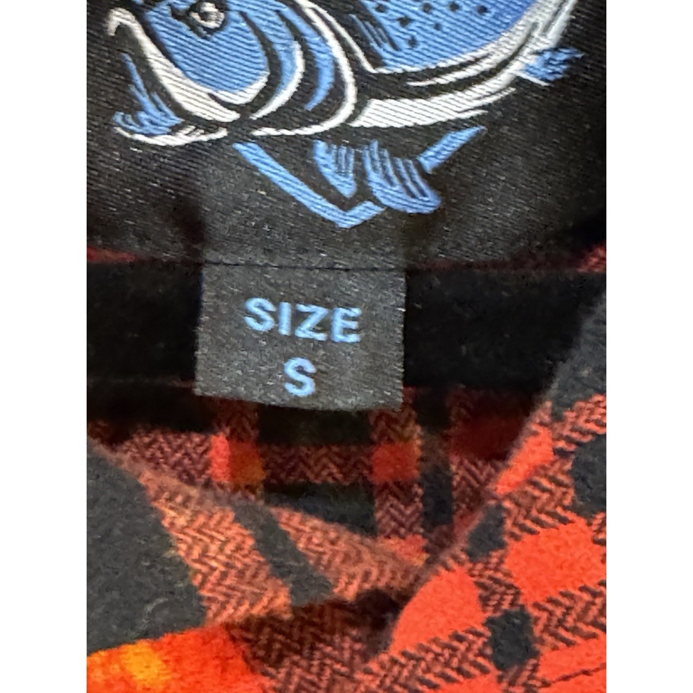 Angry Minnow Brushed Flannel Acid Splatter Red Plaid Size Small Met Later Life - Picture 6 of 10